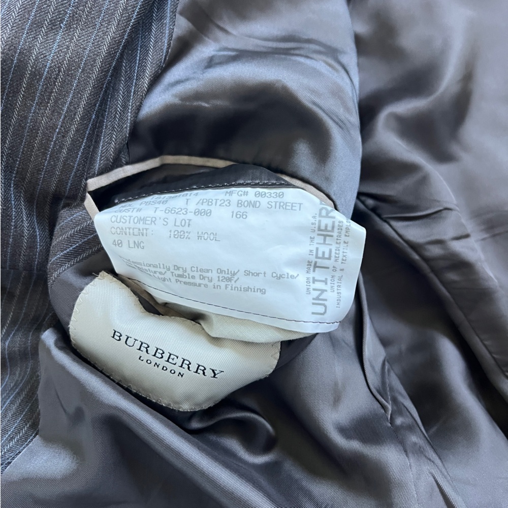 Burberry London Pinstriped Blazer, Brown Blue, 100% Wool, Men’s Size 40 Long - Picture 9 of 15